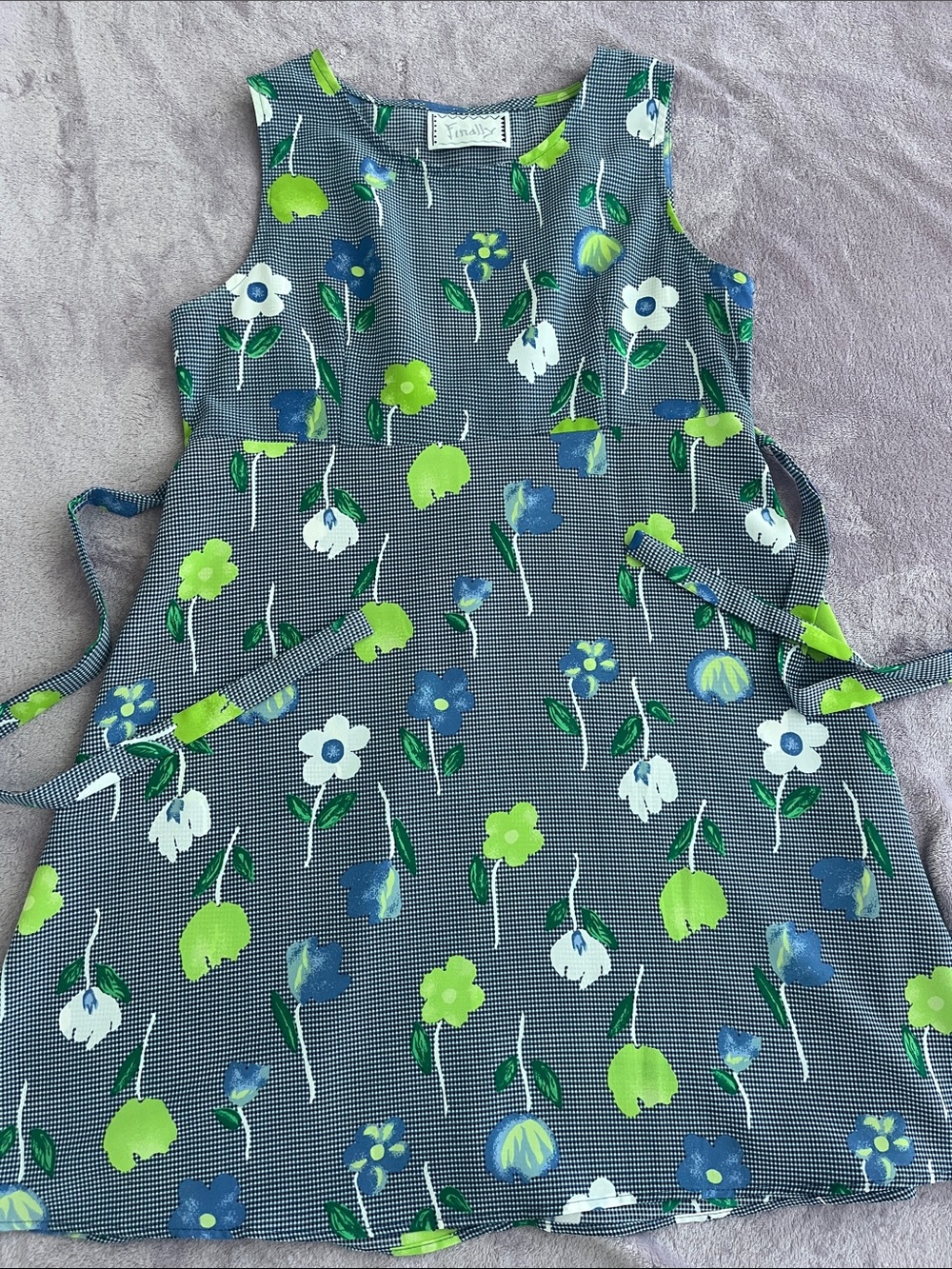 Vintage blue gingham and floral shift mini dress